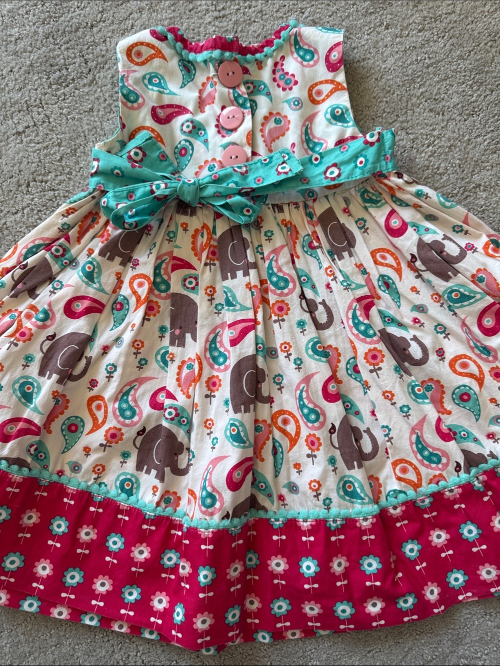 3T Jelly The Pug Teal Dress with Pink Floral Trim